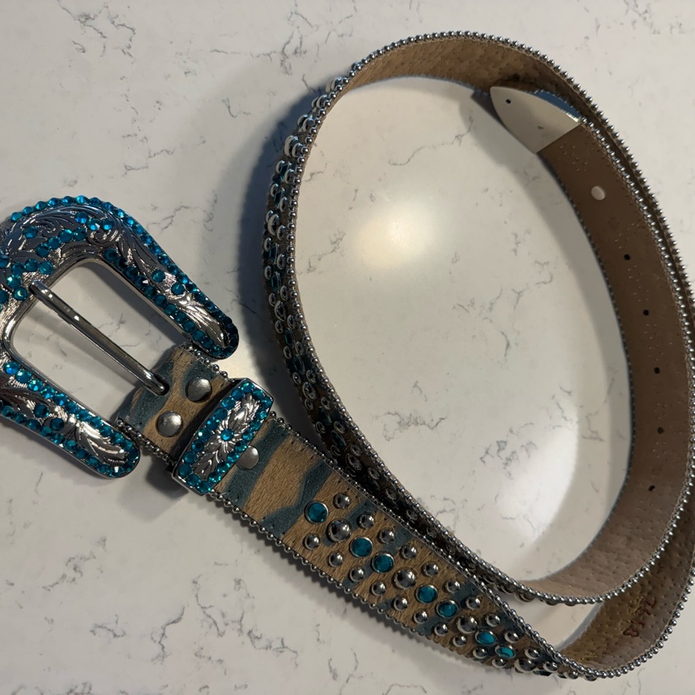 B.B. Simon Blue and Silver Studded Belt